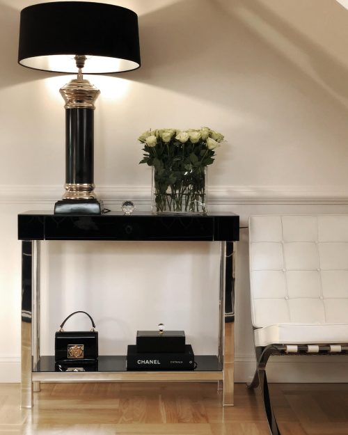 Black lacobel console with a drawer and a shelf Brooklyn Dark