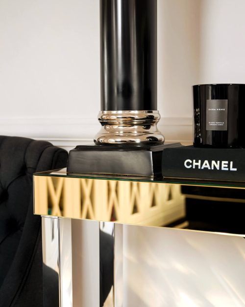 Konsola lustrzana złota z półką stelaż chrom Brooklyn II Gold