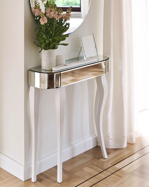Konsola lustrzana po łuku z drewnianymi nogami